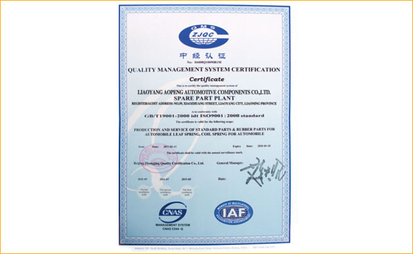 榮譽資質 - 榮譽資質 - 質量管理體系認證(英文